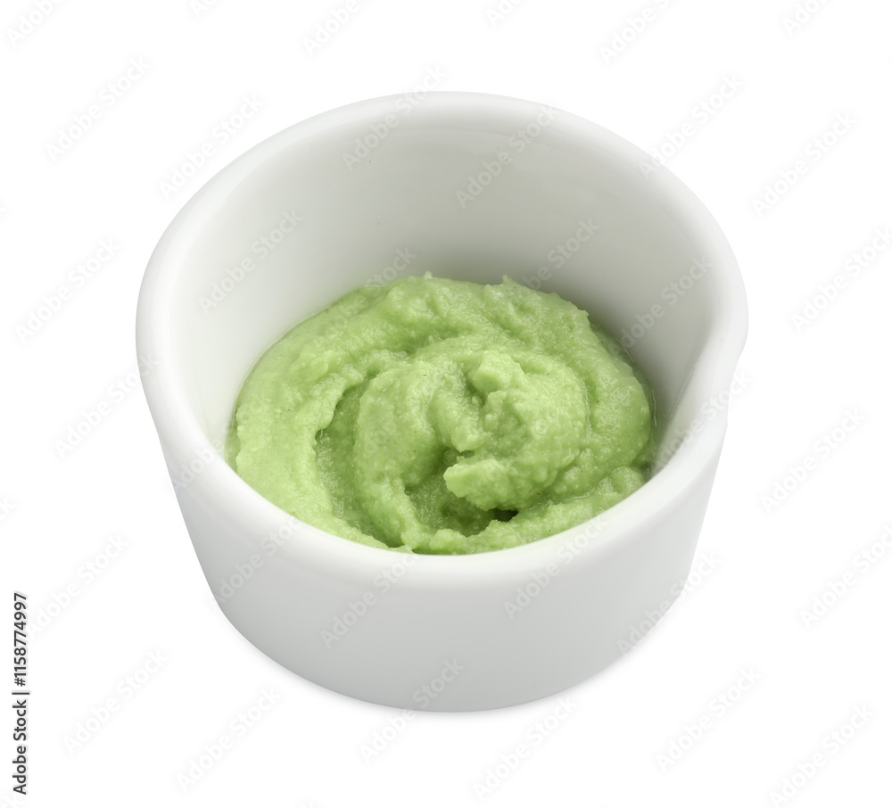 Hot wasabi paste in bowl isolated on white Hot wasabi paste in bowl isolated on white