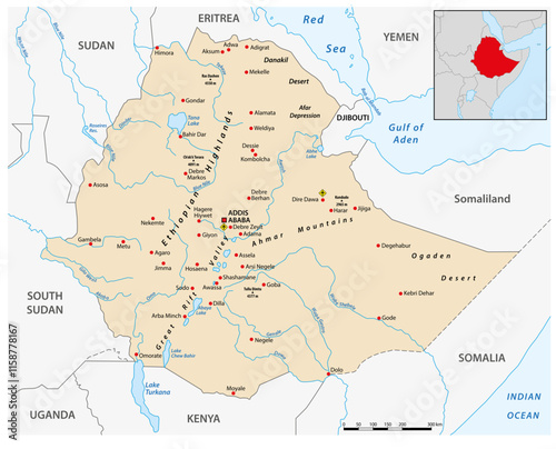 map of the East African state of Ethiopia