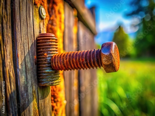 Broken fence post, easily fixed with a screw.  Outdoor scene. photo