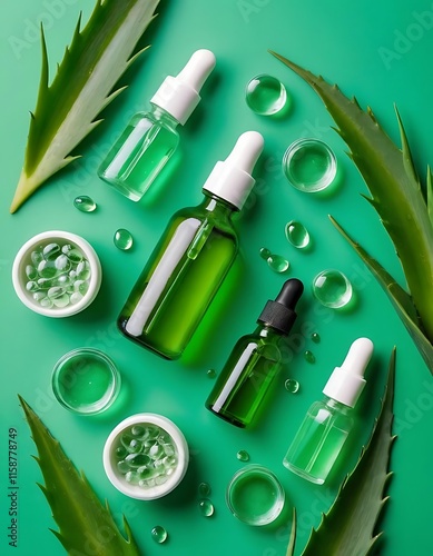 Aloe Vera Skincare Products Bottles And Leaves