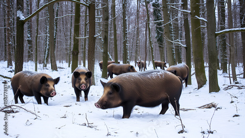 A winter forest inhabited by feral pigs. photo