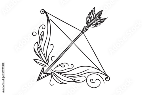 cupid bow and arrow in one line style. valentine's day. vector illustration