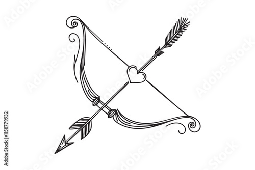 cupid bow and arrow in one line style. valentine's day. vector illustration