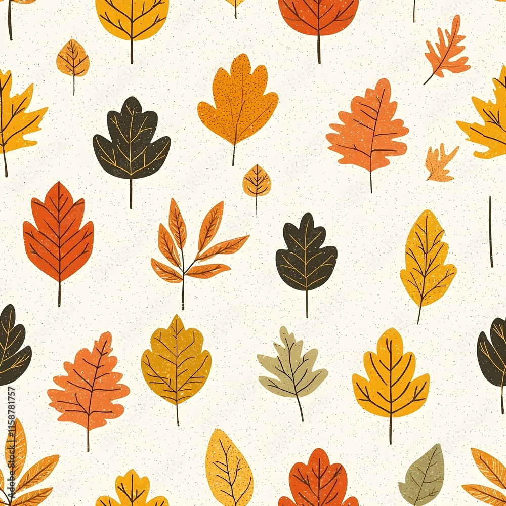 Obraz premium Seamless pattern featuring an array of fall leaves scattered across a clean white background