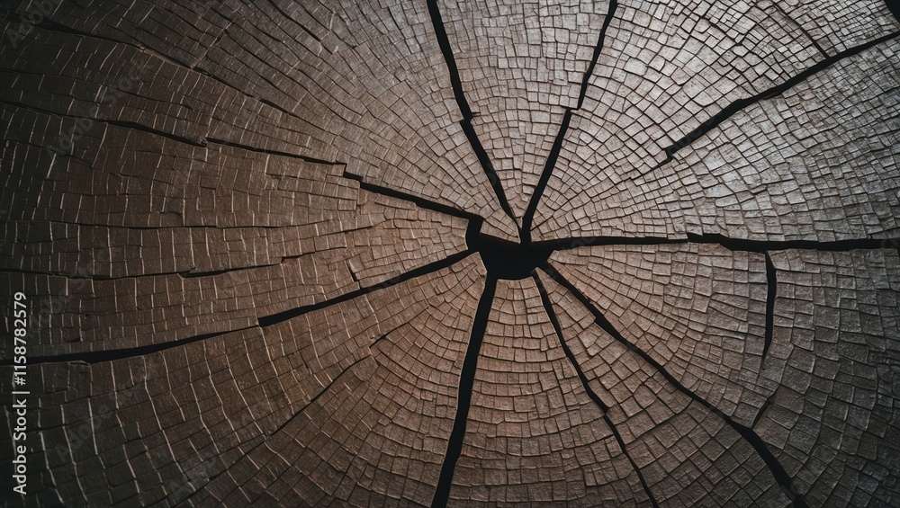 Fototapeta premium Dark Brown Tree Stump with Cracked Texture and Age Rings