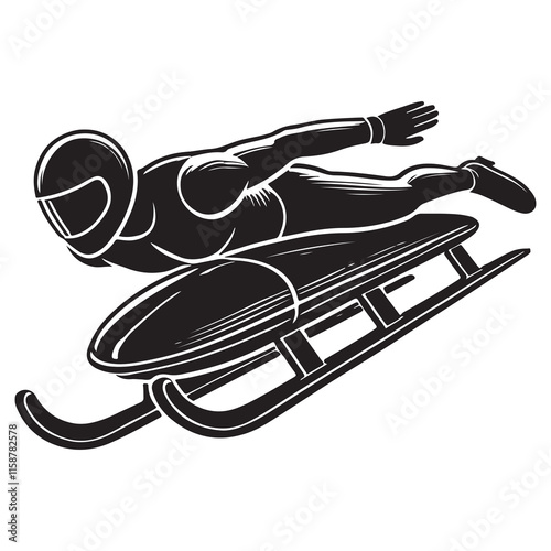 Bobsleigh Silhouette Vector Illustration, Solid White Background.