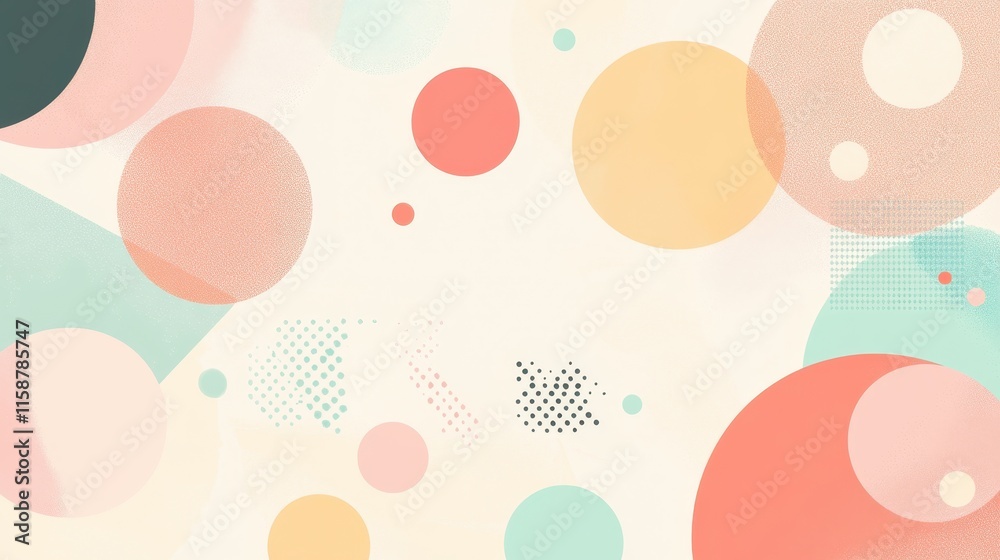 Abstract Design with Multicolored Circles and Geometric Patterns on Neutral Background Abstract Design with Multicolored Circles and Geometric Patterns on Neutral Background