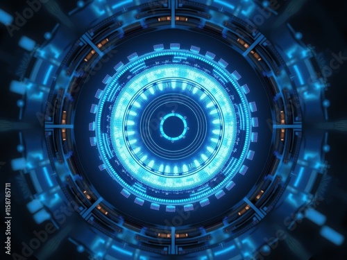 Futuristic thermonuclear fusion reactor displaying intricate blue patterns and glowing elements in a high-tech lab setting
