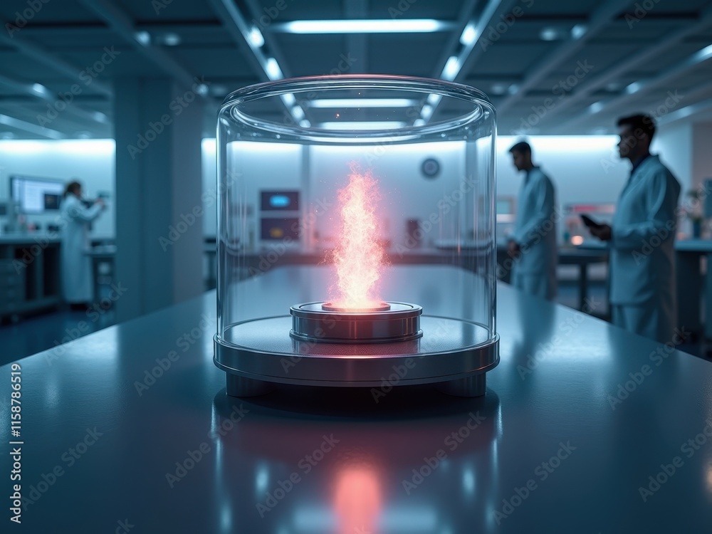 Fototapeta premium Futuristic setup showcasing a thermonuclear fusion experiment in a high-tech laboratory with advanced scientific equipment