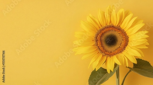 A bright yellow sunflower on a warm mustard yellow backdrop, close-up shot, Minimalist style