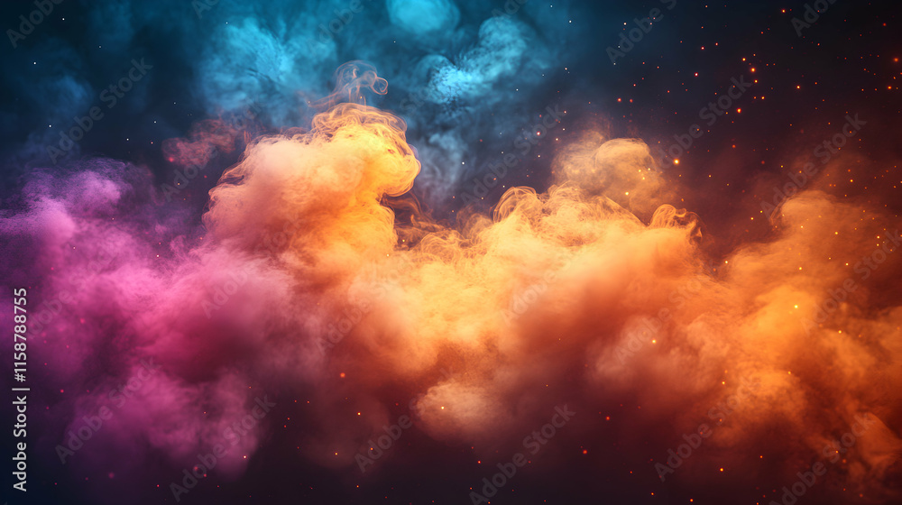 Fototapeta premium Vibrant Nebula, Cosmic Dust and Glowing Gases Intermingle Mysteriously in a Celestial Dance of Colors.