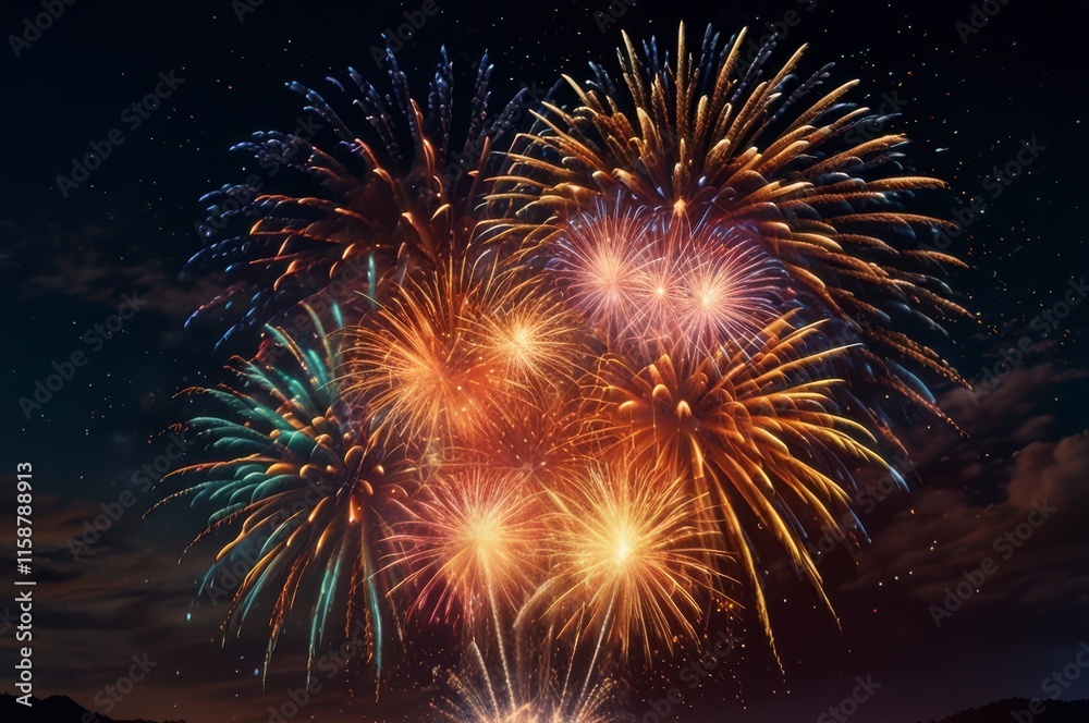 Obraz premium Colorful Fireworks Celebrating the New Year