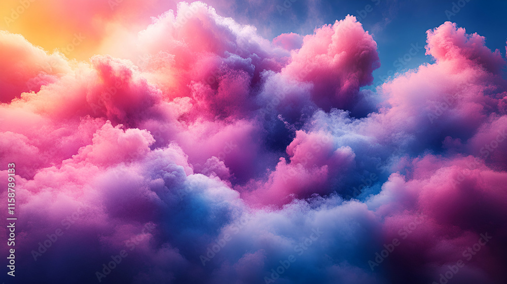 Fototapeta premium Vibrant Pink & Blue Cloudscape, A Dreamy, Colorful Celestial Scene, Swirling Softly in an Ethereal Display
