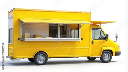 Rule of thirds food truck mockup, yellow against white.