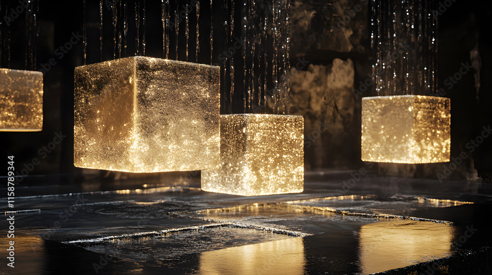 3D tech-inspired floating cubes with holographic reflections.
3D tech-inspired floating cubes with holographic reflections.