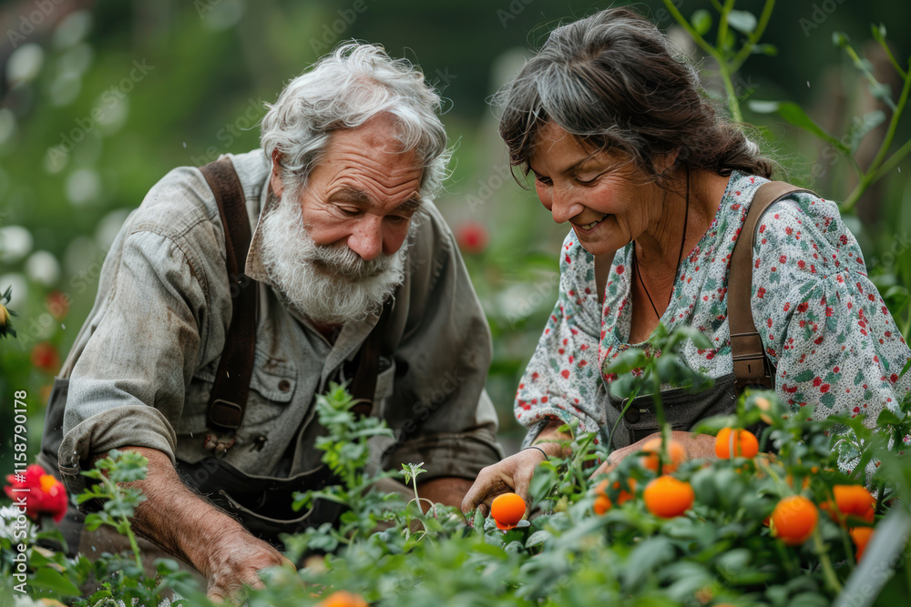 Obraz premium mature happy couple working in the garden together.
