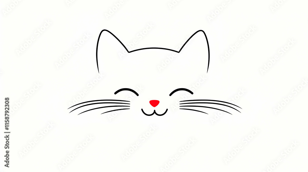 Obraz premium Cute Cat Face Illustration, Happy Kitty Design, Minimalist Pet Art, Vector Graphic, Simple Feline Image, Cheerful Kitten Drawing, Adorable Pet Portrait, Joyful Animal, Sweet Meow, 