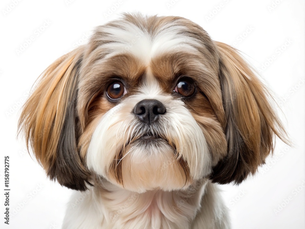 White Shih Tzu puppy, tilted head, portrait. White Shih Tzu puppy, tilted head, portrait.