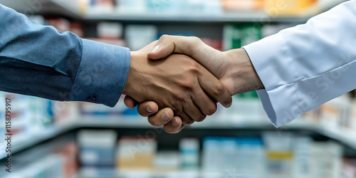 Wallpaper Mural Business Partnership, Professionals Shake Hands in Agreement, Pharmacy Setting, Collaboration Torontodigital.ca