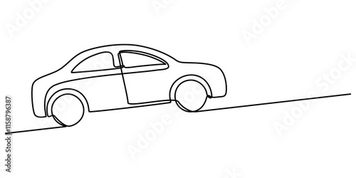Continuous line drawing of modern car, Abstract small car in continuous line art drawing style. Minimalist black linear sketch isolated on white background vector illustration. Premium pro vector.
