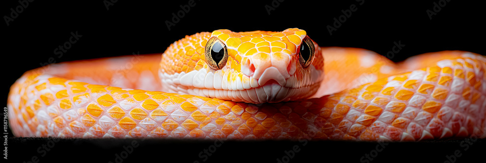 Fototapeta premium Stunning Orange Snake, Scales Gleaming Brightly in Dark, Captivating Reptile, Wild Creature, Majestic Beauty, Nature's Art