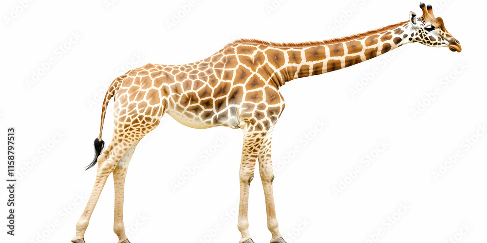Obraz premium Giraffe Stands Gracefully, a Majestic Creature of the Savanna, Showing its Unique Pattern in a Studio Shot