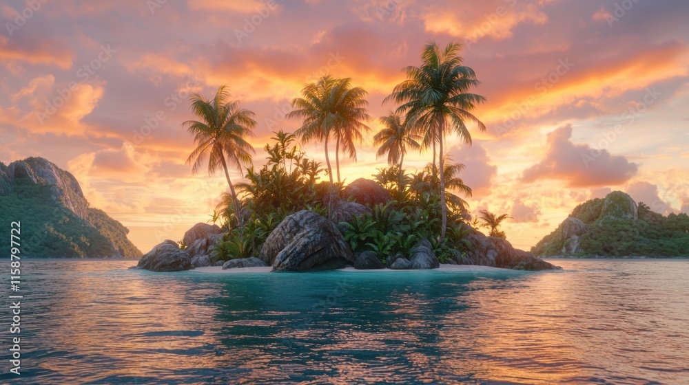 Tropical island sunset with palm trees. Tropical island sunset with palm trees.