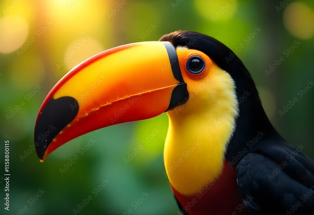 Colorful keel-billed toucan showing its beak in the rainforest Colorful keel-billed toucan showing its beak in the rainforest