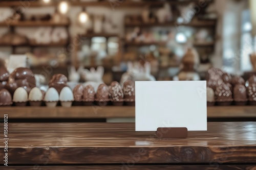 White blank sign showing offers for easter celebration in chocolate shop