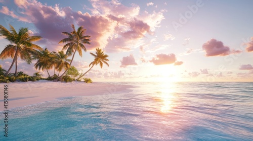 Wallpaper Mural Idyllic tropical beach sunset scene with palm trees. Torontodigital.ca