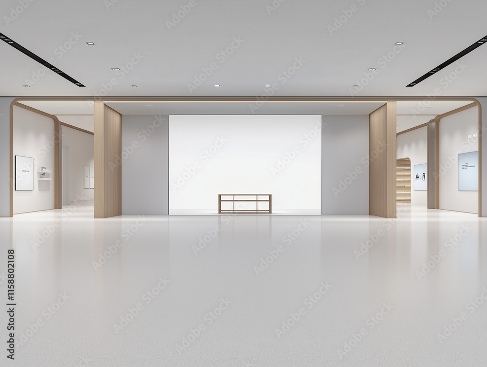 Obraz premium Expansive Showroom Mockup Features Blank Walls, Ideal for Showcasing Innovative Product Displays