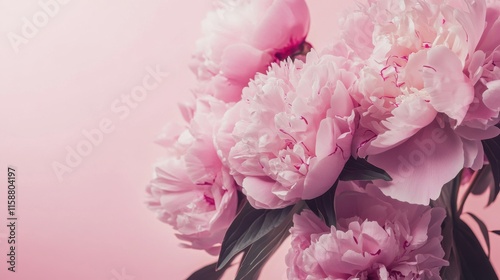 Fototapeta Naklejka Na Ścianę i Meble -  A cluster of pink peonies on a soft blush background, close-up shot, Minimalist style