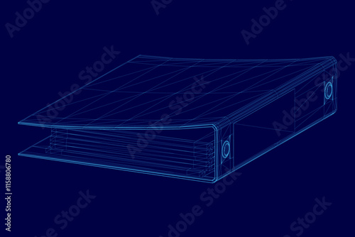 Blue folder with documents. Vector illustration