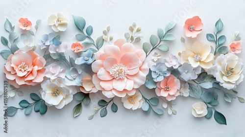 Wallpaper Mural A vibrant floral arrangement showcasing pastel flowers with gentle petals and delicate leaves set against a light background Torontodigital.ca