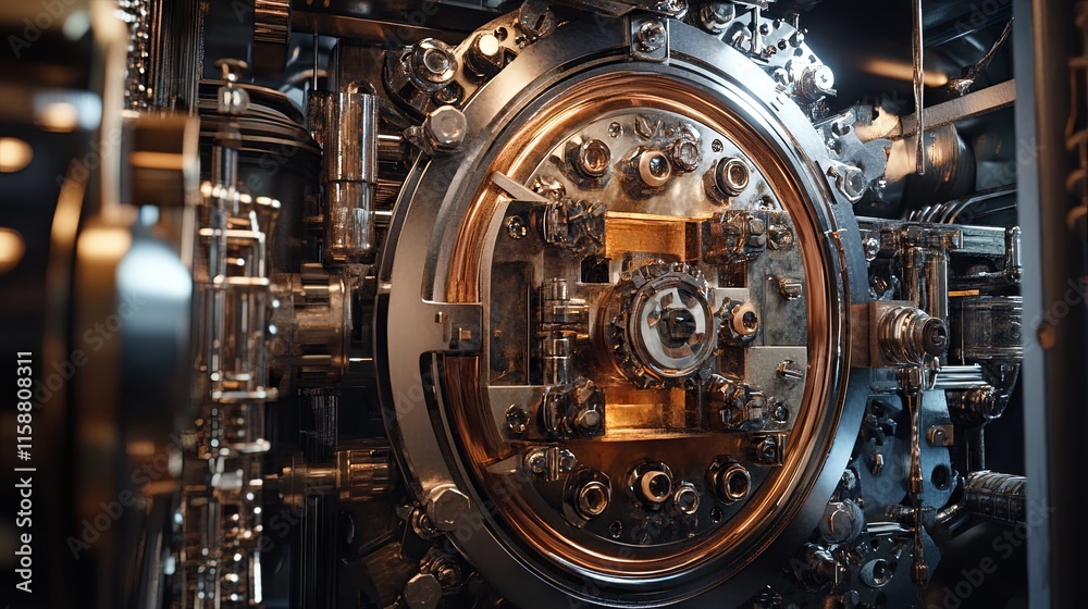 An intricate machine interior showcasing detailed metal components and copper accents, representing the essence of industrial engineering An intricate machine interior showcasing detailed metal components and copper accents, representing the essence of industrial engineering