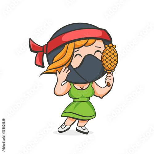Illustration of a ninja girl in a cute cartoon style.
