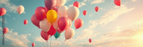 Colorful balloons floating against a bright sky during a playful afternoon photo