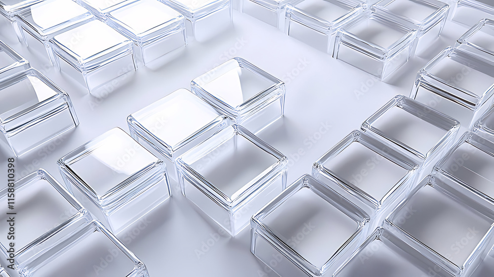 Abstract background of many translucent glass cubes on white surface. Abstract background of many translucent glass cubes on white surface.
