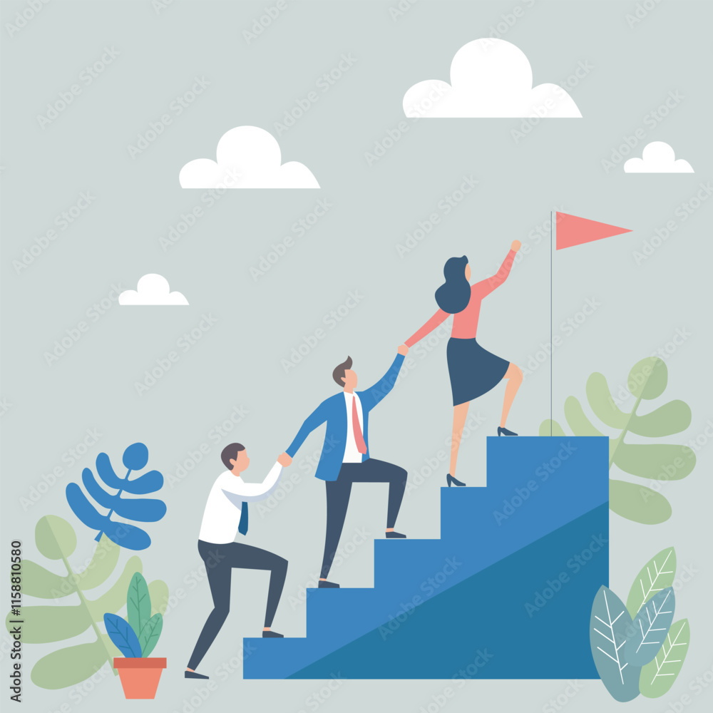 Flat design illustration of businessman collaborating to achieve a target Flat design illustration of businessman collaborating to achieve a target