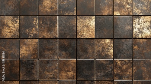 Rustic metallic tiles background  distressed texture  copper and black squares  vintage appearance  industrial decor