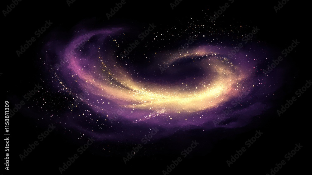 Fototapeta premium Swirling cosmic nebula with purple and gold hues.