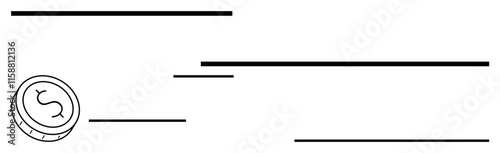 Stacked currency coin with dollar sign surrounding multiple ascending parallel lines. Ideal for finance, investment, savings, economic growth, business strategy, wealth management, profitability
