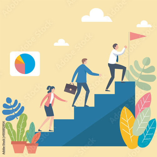 Flat design illustration of businessman collaborating to achieve a target