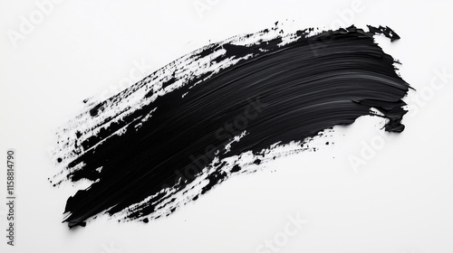 Black Paint Stroke on Crisp White Background with Bold Artistic Detail photo