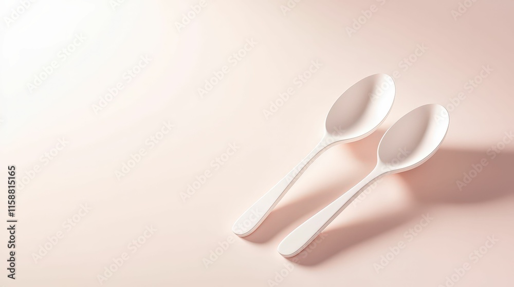Minimalist 3d silver spoon icons on soft background clean design smooth aesthetic modern concept Minimalist 3d silver spoon icons on soft background clean design smooth aesthetic modern concept