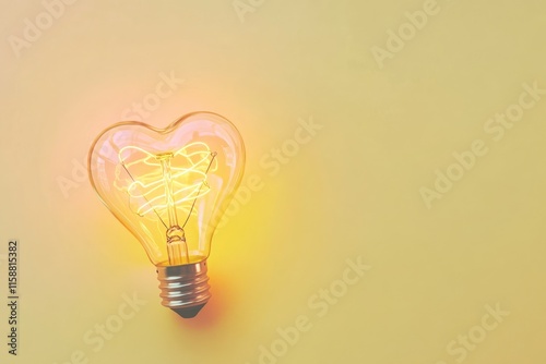 Heart-Shaped Light Bulb with Pastel Background - Romantic and Creative Concept