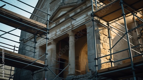 Scaffolding Surrounding Historical Building during Restoration