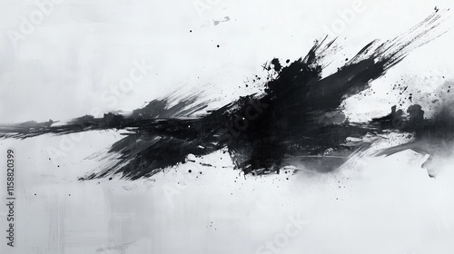 Black and Grey Toned Horizontal Brush Stroke in Abstract Chinese Painting photo