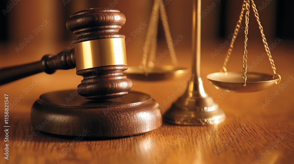 Wooden gavel and scales of justice on a wooden table. Wooden gavel and scales of justice on a wooden table.