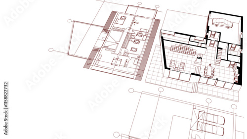 house architectural project sketch 3d illustration	
